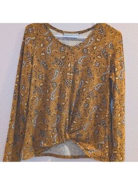 Golden Mustard Paisley Print Fabric Top, Blouse,By " Inner Circle" Size Small.